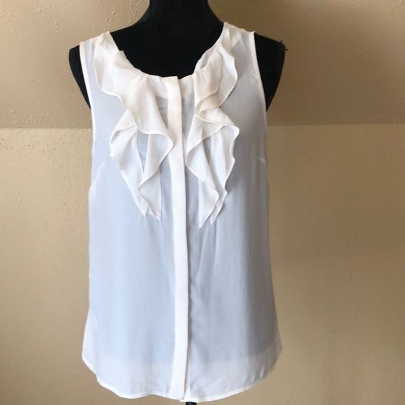 LOFT Semi-Sheer Sleeveless Ruffle Top - Picture 1 of 7